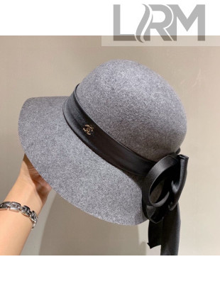 Chanel Wool Bucket Hat with Silk Bow Charm Gray 2020