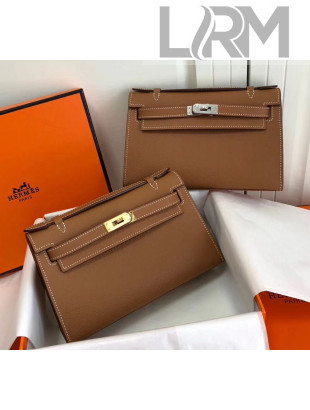 Hermes Mini Kelly 22 Clutch Bag in Epsom Leather(Half Handmade) Brown 