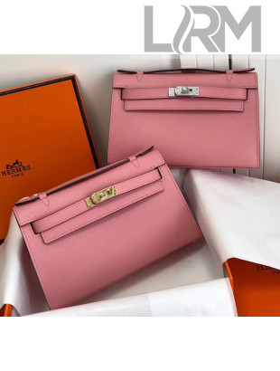 Hermes Mini Kelly 22 Clutch Bag in Epsom Leather(Half Handmade) Pink