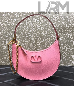 Valentino VLogo Palm-Grained Calfskin Hobo Bag 0707 Pink 2021