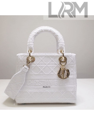 Dior Medium Lady D-Lite Embroidered Cannage Bag White 2021