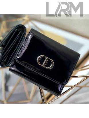 Dior Medium 30 Montaigne Lotus Patent Leather Wallet Black 2019