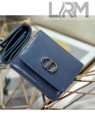 Dior Medium 30 Montaigne Lotus Patent Leather Wallet Blue 2019