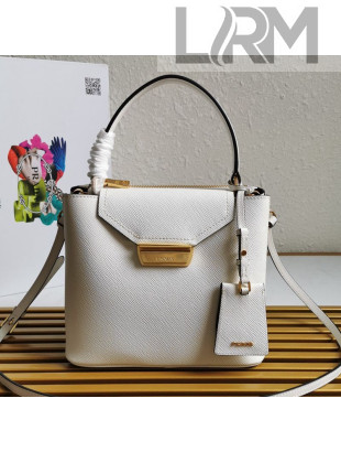 Prada Saffiano Leather Bucket Bag 1BN012 White 2020