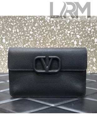 Valentino VLogo Grained Calfskin Clutch 065 Black 2021