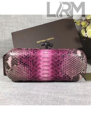 Bottega Veneta Large Snakeskin Woven Knot Clutch Pink/Grey