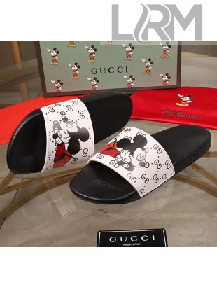 Gucci x Disney Mickey GG Print Rubber Flat Slide Sandals White/Black 2020（For Women and Men）