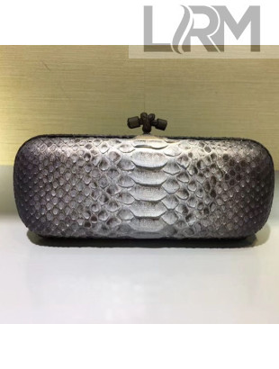 Bottega Veneta Large Snakeskin Woven Knot Clutch Grey/White