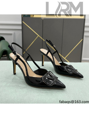 Valentino VLOGO SIGNATURE Patent Leather Slingback Pump with 8cm Heel Black 2022