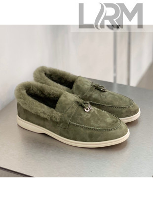 Loro Piana Suede Wool Loafers Green 2021 111920