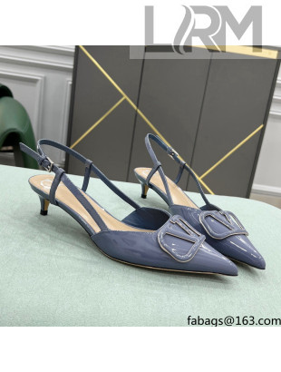 Valentino VLOGO SIGNATURE Patent Leather Slingback Pump with 4cm Heel Blue 2022