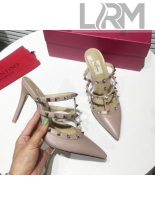 Valentino Heel Rockstud Mule Sandal 95mm Dusty Pink 2019