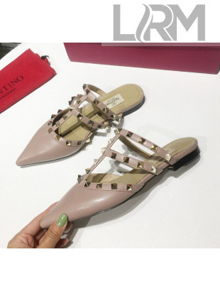 Valentino Flat Rockstud Mule Sandal Dusty Pink 2019