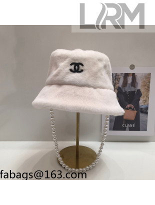 Chanel Fur Bucket Hat with Pearl White 2021 110543