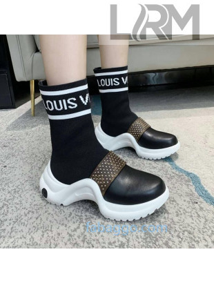 Louis Vuitton Archlight Knit Sock Short Sneakers Boots with Studded Monogram Canvas Strap 2020