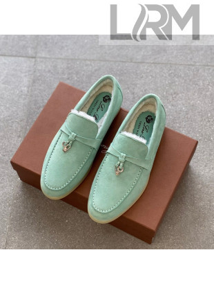 Loro Piana Suede Shearling Loafers Green 2021 111924