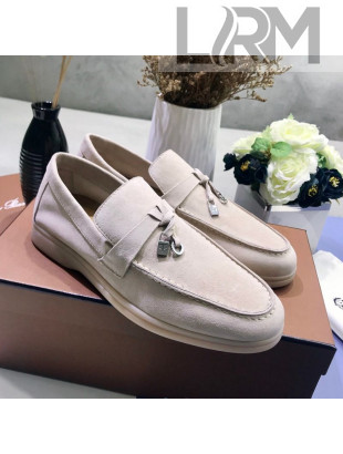 Loro Piana Tassel Suede Flat Loafers Light Beige 2020