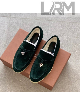 Loro Piana Suede Shearling Loafers Dark Green 2021 111928