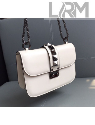 Valentino Small Chain Box Shoulder Bag in Calfskin White/Silver Grey 2019