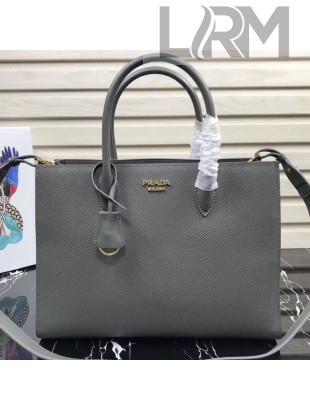 Prada Contrasting Side Saffiano Leather Large Tote 1BA153 Grey/White 2019