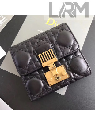 Dior French "Dioraddict" Flap Wallet in Cannage Lambskin Black 2017