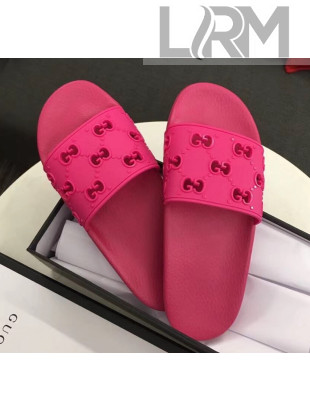 Gucci Rubber GG Slide Sandal 573922 Rosy 2020(For Women and Men)