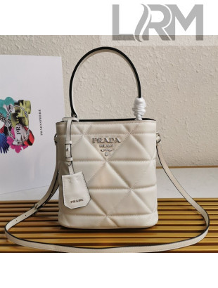 Prada Small Quilted Leather Panier Bucket Bag 1BA217 White 2020