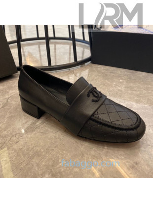 Chanel Quilted Calfskin Matte Flat Loafers All Black 2020