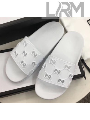 Gucci Rubber GG Slide Sandal 573922 White 2020(For Women and Men)