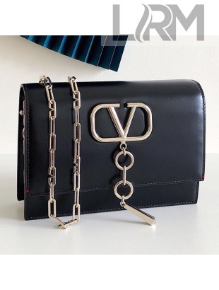 Valentino Smooth Calfskin Small VCASE Chain Shoulder Bag Black 2019