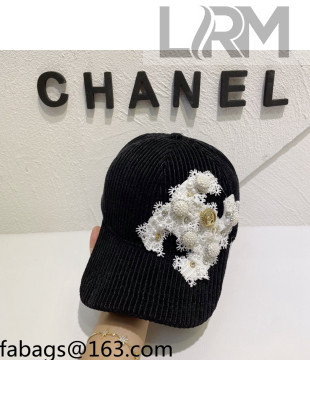 Chanel Lace Pearl Baseball Hat Black 2021 110579