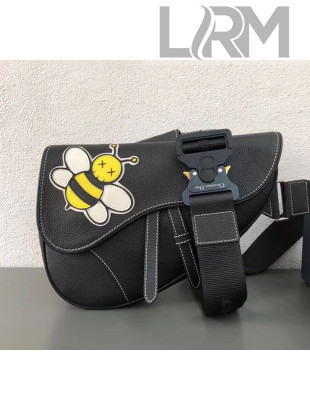 Dior Black Calfskin Saddle Bag with Yellow Bee 2019