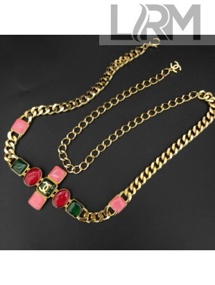 Chanel Resin Stone Chain Belt AB5072 Green/Burgundy/Pink 2020