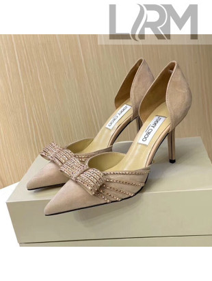 Jimmy Choo Suede Crystal Bow High-Heel Pumps Apricot 2020