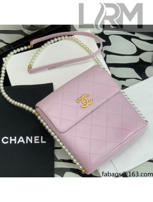 Chanel Quilted Calfskin Small Hobo Bag with Imitation Pearls Chain AS2503 Pink 2021