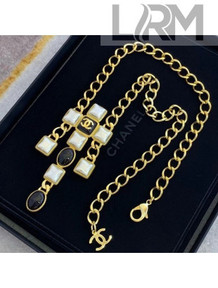 Chanel Resin Stone Long Necklace AB5143 Pearly White/Black 2020