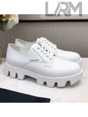 Prada Silky Calfskin Lace-up Shoes White 2020