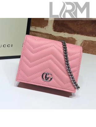 Gucci GG Marmont Matelassé Card Case Wallet With Chain 625693 Pastel Pink 2020