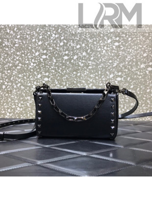 Valentino Rockstud Alcove Grainy Calfskin Clutch Mini Bag All Black 2021 0599