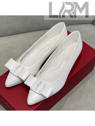 Salvatore Ferragamo Viva Lambskin Bow Flat Ballerinas/Wedge Pumps White 2021