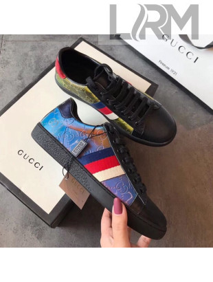 Gucci Ace Rainbow GG Leather Sneakers Blue 04 2019 (For Women and Men)