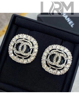 Chanel Glass Stone Crystal Stud Earrings AB5537 Black 2020