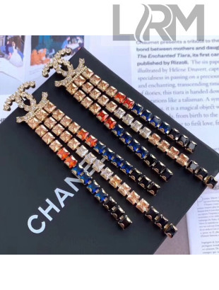 Chanel Multicolor Crystal Tassel Earrings Gold/Yellow/Blue 2019