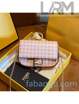 Fendi Check Leather Nano Baguette Charm Beige/Yellow 2020