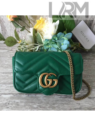 Gucci GG Marmont Matelassé Chevron Super Mini Chain Shoulder Bag 476433 Green