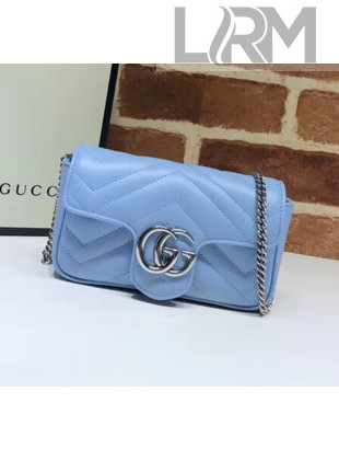 Gucci GG Marmont Matelassé Super Mini Shoulder Bag 476433 Pastel Blue 2020