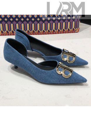 Balenciaga BB Denim Low-Heel Pumps Blue 2019