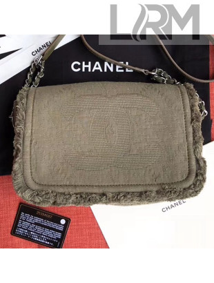 Chanel Fringe Trim Fabric CC Flap Bag Olive Green 2019