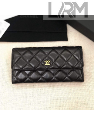 Chanel Classic Quilted Lambskin Flap Wallet A50096 Black/Gold