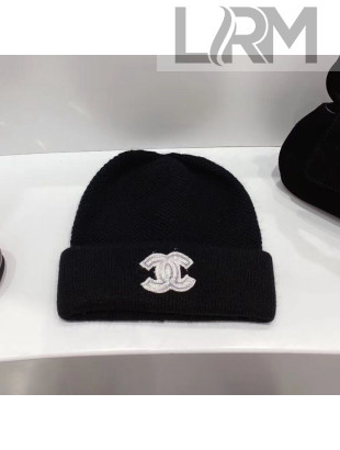 Chanel Wool Knit Hat with CC Patch Black 2021